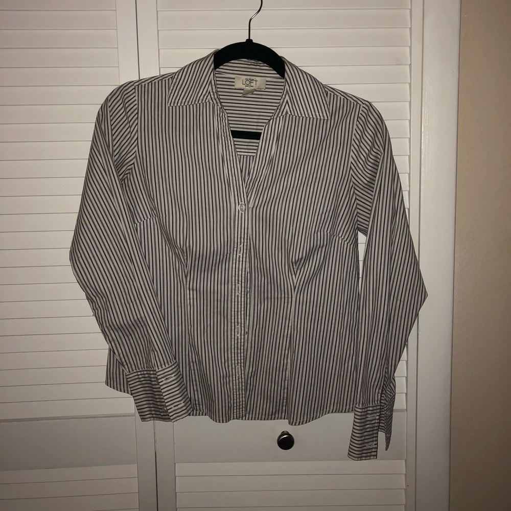White with stripe button shirt